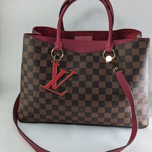 Authentic Louis Vuitton Riverside Fuchsia Damier Ebene Canvas Leather Shoulder H